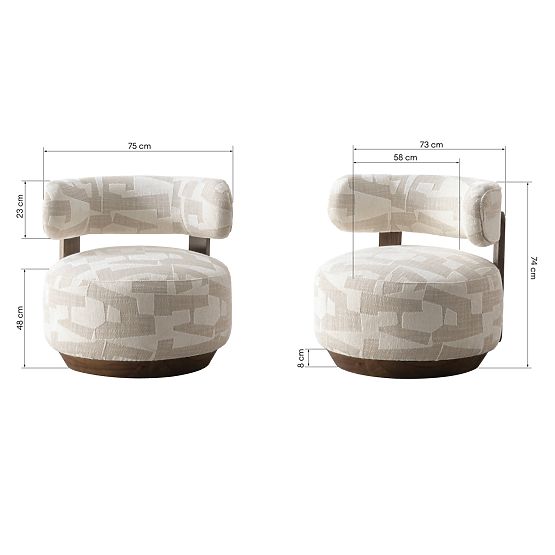 Relaxačné kreslo Dolce, oblé tvary, béžová/krémová, orech