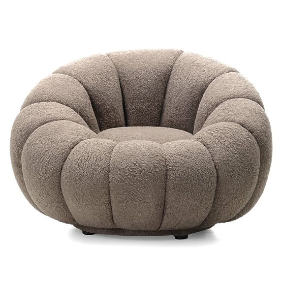 Relaxačné kreslo Venezia cappuccino s otočnou základňou, boucle, oblé tvary
