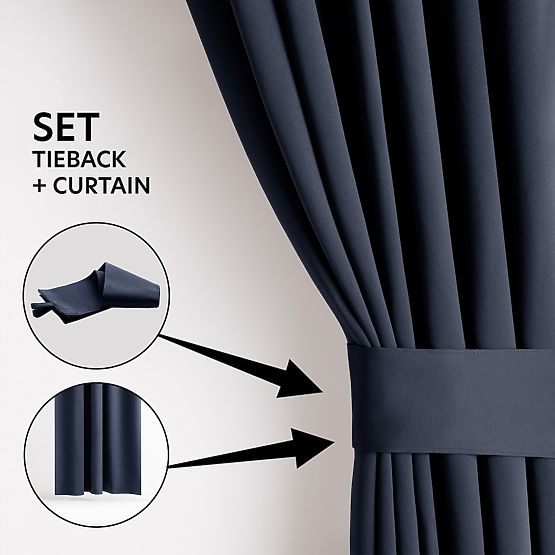 RESTILO záves BLACKOUT farba indigo, klasický štýl, strieborné priechodky, materiál bla