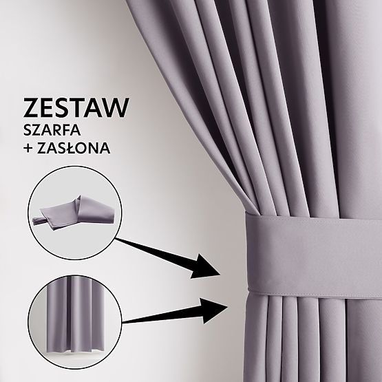 RESTILO záves BLACKOUT farba púdrová ružová, sťahovacia šerpa, klasický štýl, strieborné priechodky