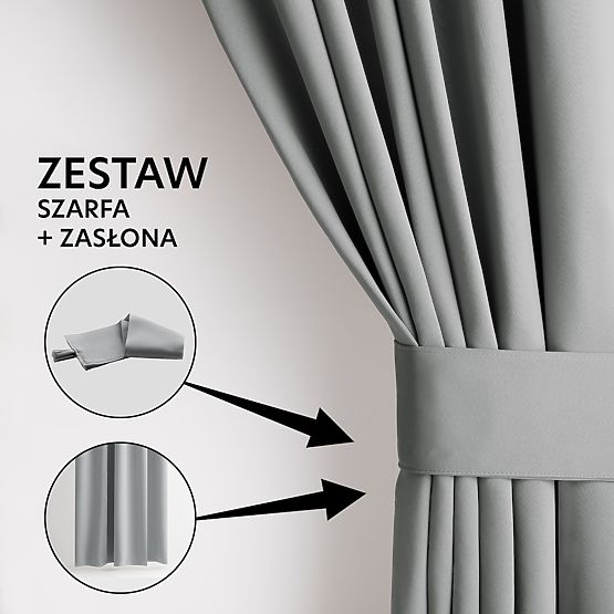 RESTILO záves BLACKOUT farba sivá, šerpa, klasický štýl, strieborné priechodky, materiál blackout