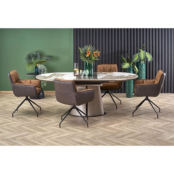 ROBINSON rozkladací stôl, béžový mramor / cappuccino / čierny