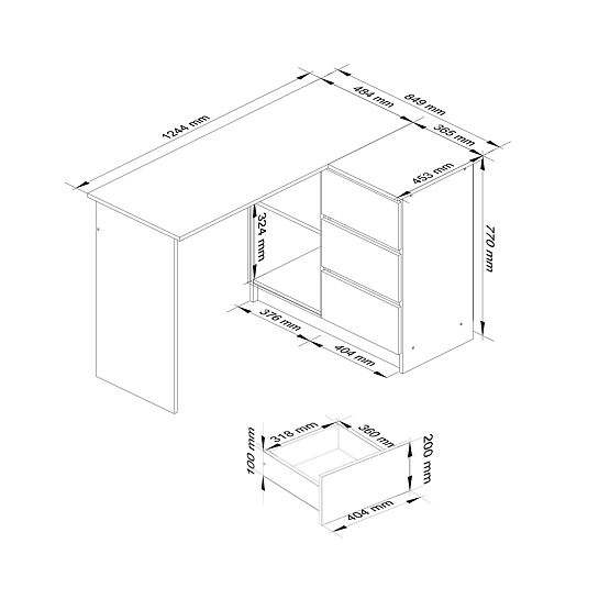 ROHOVÝ STÔL B16 CLP PRAVÝ PK ŠEDÝ / BIELY