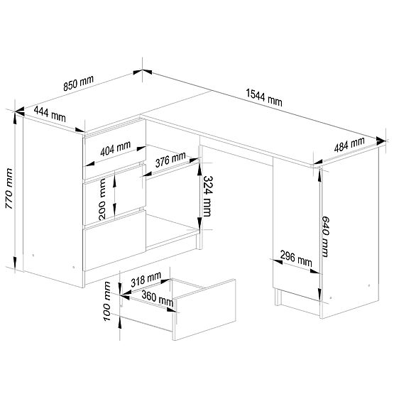 ROHOVÝ STÔL B20 CLP ĽAVOSTRANNÝ PK BIELY