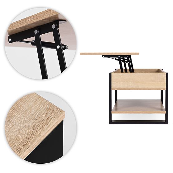 Rozkladací konferenčný stolík s výklopnou doskou 90 cm úložný priestor polica dub sonoma ModernHome