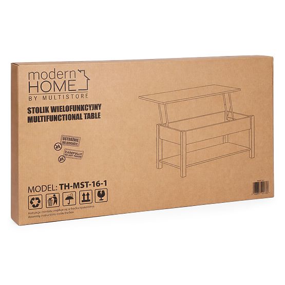 Rozkladací konferenčný stolík s výklopnou doskou 90 cm úložný priestor polica dub sonoma ModernHome