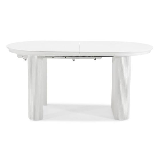 Rozkladací stôl Audrey 160-240 cm, oválny, biely, s drážkovaním, oblé tvary
