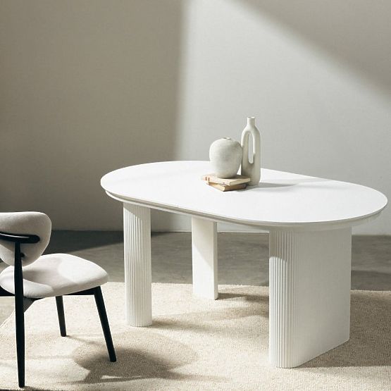 Rozkladací stôl Audrey 160-240 cm, oválny, biely, s drážkovaním, oblé tvary