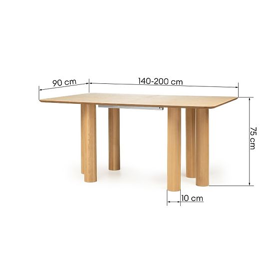 Rozkladací stôl Loa 140-200 cm, dubová dyha, prírodný, bukové drevo, zaoblený