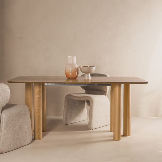 Rozkladací stôl Loa 140-200 cm, dubová dyha, prírodný, bukové drevo, zaoblený