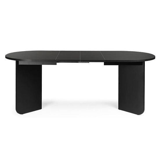 Rozkladací stôl Mou 140-200 cm, čierny so štruktúrou dreva, oválna doska
