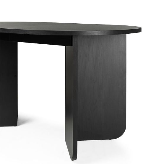 Rozkladací stôl Mou 140-200 cm, čierny so štruktúrou dreva, oválna doska