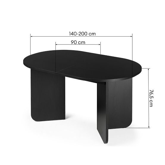 Rozkladací stôl Mou 140-200 cm, čierny so štruktúrou dreva, oválna doska