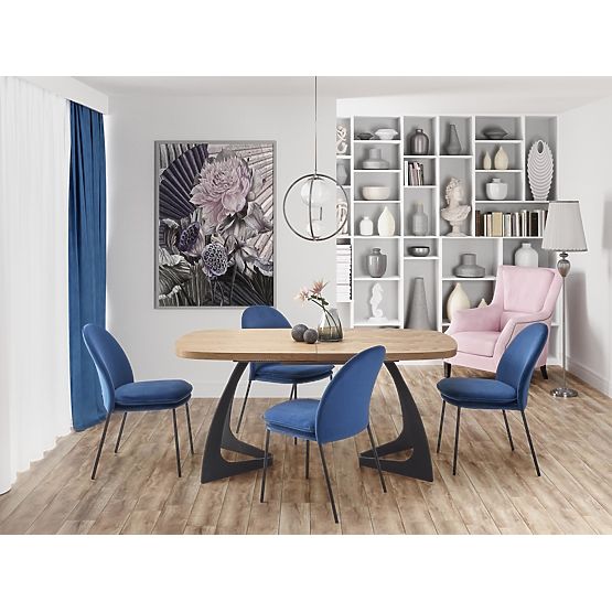 Rozkladací stôl VELDON, doska - prírodný dub, nohy - čierne (2p=1ks)