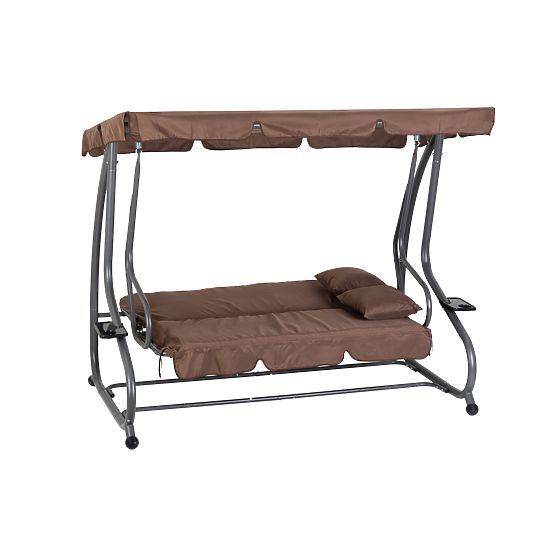 Rozkladacia záhradná hojdačka 2v1 s vankúšmi hnedá