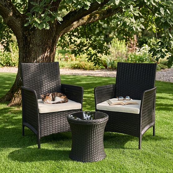 Sada 2x záhradné kreslo s vankúšom, sada stoličiek na balkón, terasu, záhradu čierna MultiGarden