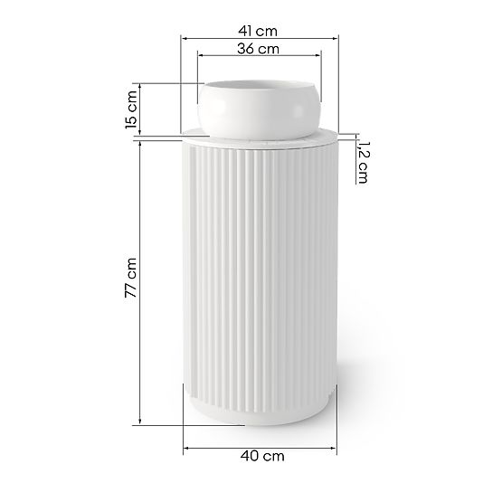Sada skrinka s doskou a umývadlom La promessa 40 cm, ryhovaná, zaoblená, biela
