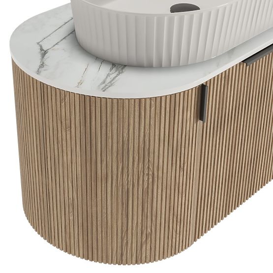 Sada skrinka s doskou a umývadlom La simplicite 80 cm, drážkovaná, zaoblená, Glit White/dub