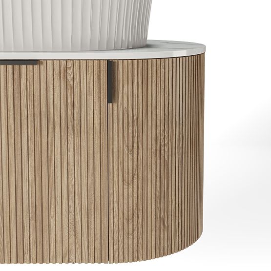 Sada skrinka s doskou a umývadlom La simplicite 80 cm, drážkovaná, zaoblená, Glit White/dub