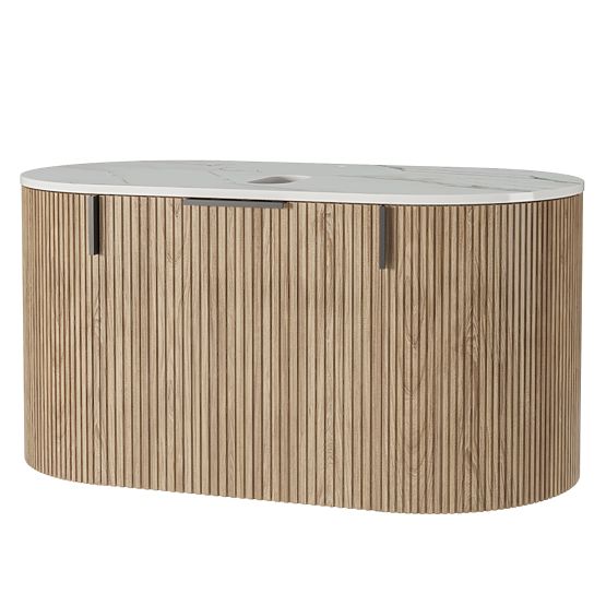 Sada skrinka s doskou a umývadlom La simplicite 80 cm, drážkovaná, zaoblená, Glit White/dub