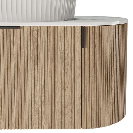 Sada skrinky s doskou a umývadlom La simplicite 100 cm, ryhovaná, zaoblená, Glit White/dub