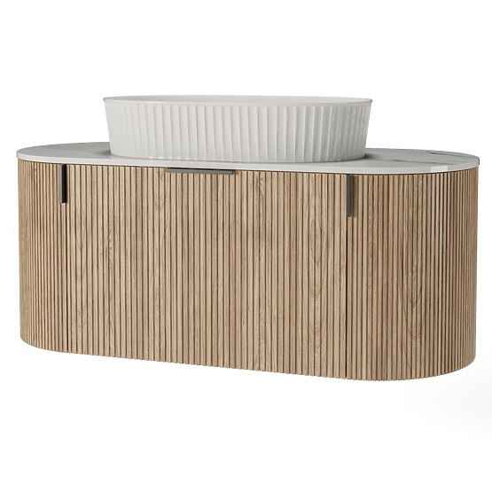 Sada skrinky s doskou a umývadlom La simplicite 100 cm, ryhovaná, zaoblená, Glit White/dub