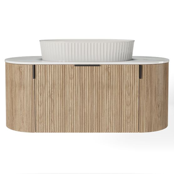Sada skrinky s doskou a umývadlom La simplicite 100 cm, ryhovaná, zaoblená, Glit White/dub