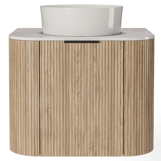 Sada skrinky s doskou a umývadlom Matinale 60 cm, ryhovaná, zaoblená, Glit White/akácia