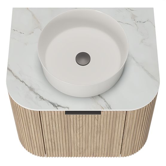 Sada skrinky s doskou a umývadlom Matinale 60 cm, ryhovaná, zaoblená, Glit White/akácia