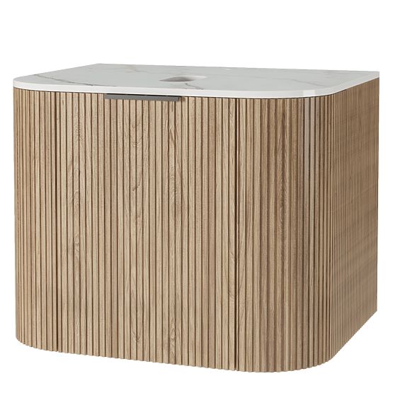 Sada skrinky s doskou a umývadlom Matinale 60 cm, ryhovaná, zaoblená, Glit White/akácia