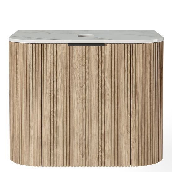 Sada skrinky s doskou a umývadlom Matinale 60 cm, ryhovaná, zaoblená, Glit White/akácia