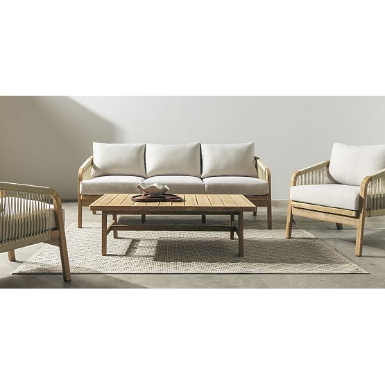 Sada záhradného nábytku Castello, pletenina, akáciové drevo FSC, teakový vzhľad, béžová