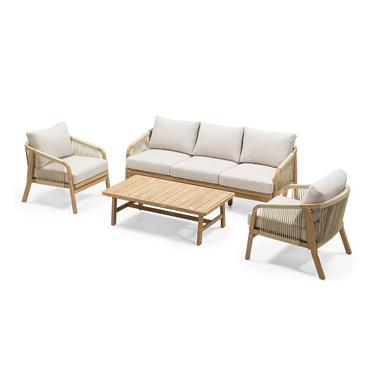 Sada záhradného nábytku Castello, pletenina, akáciové drevo FSC, teakový vzhľad, béžová