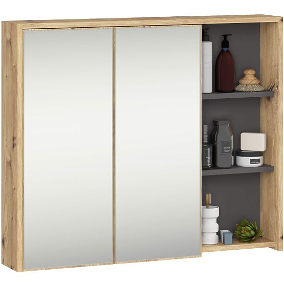 SADA ZÁVESNÉHO KÚPEĽŇOVÉHO NÁBYTKU S OTVORMI VAMI DUB ARTISAN / GRAFIT ŠEDÝ