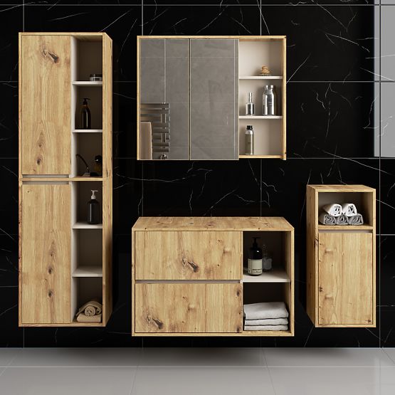 SADA ZÁVESNÉHO KÚPEĽŇOVÉHO NÁBYTKU S OTVORMI VAMI DUB ARTISAN / KAŠMÍR