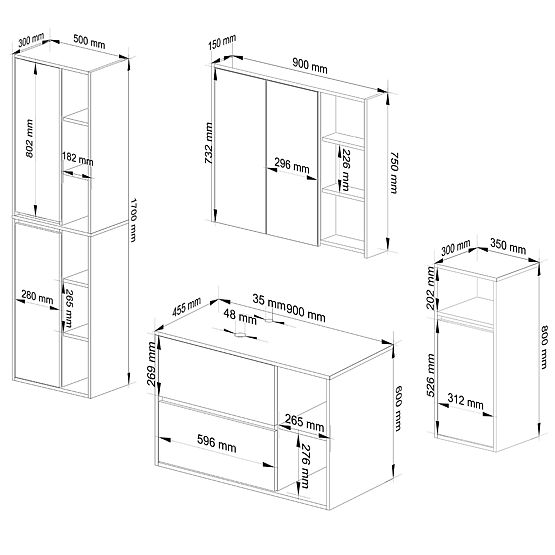 SADA ZÁVESNÉHO KÚPEĽŇOVÉHO NÁBYTKU S OTVORMI VAMI DUB ARTISAN / KAŠMÍR