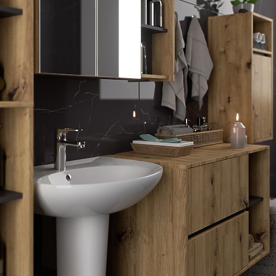 SADA ZÁVESNÉHO KÚPEĽŇOVÉHO NÁBYTKU VAMI DUB ARTISAN / GRAFIT ŠEDÝ