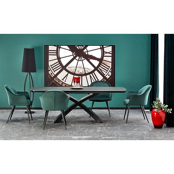 SILVESTRO rozkladací stôl doska - tmavo sivá, noha - čierna