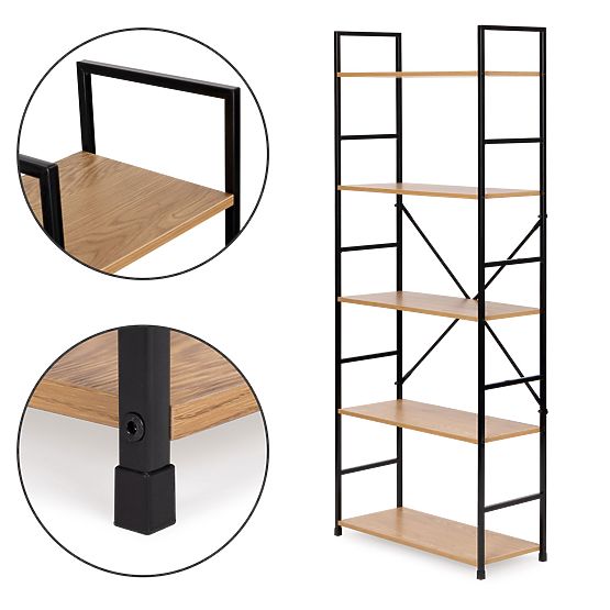 Široký moderný drevený regál LOFT s 5 policami