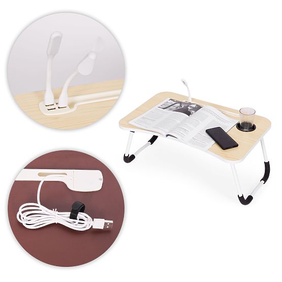 Skladací podstavec pod notebook 60x40 cm s lampičkou a ventilátorom ModernHome