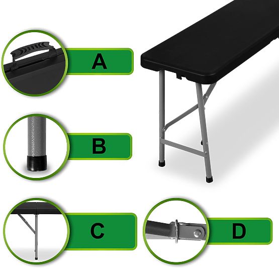 Skladacia cateringová lavica 180 cm čierna