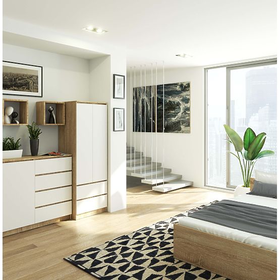 ŠATNÍK STAR S 60 cm 2 DVERÍ 2 ZÁSUVKY SONOMA / BIELA