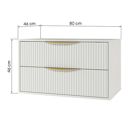 Skrinka pod umývadlo na dosku Avila 2.0, 80 cm, drážkovaná, zlaté úchyty, biela