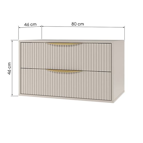 Skrinka pod umývadlo na dosku Avila 2.0, 80 cm, ryhovaná, zlaté úchyty, kašmír