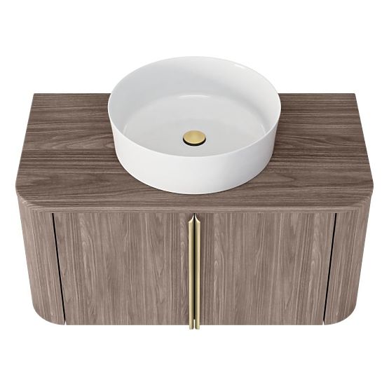 Skrinka pod umývadlo na dosku Bassa 80 cm, orech lincoln, zlaté úchyty, zaoblená