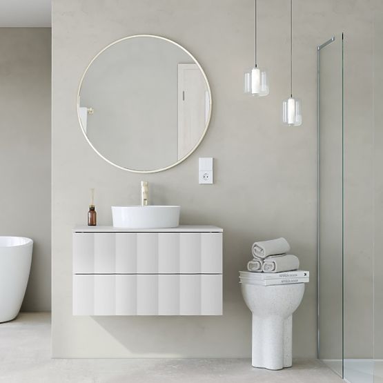 Skrinka pod umývadlo na dosku Grita 80 cm, biela, vlnitý čelný panel