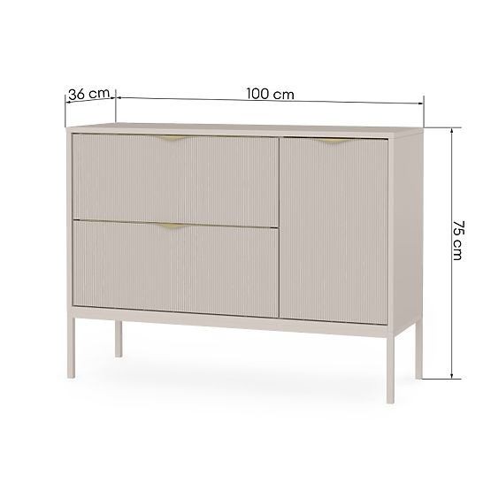 Skrinka pod umývadlo na dosku Livia 100 cm, kašmírová, kovové nožičky, ryhovaná