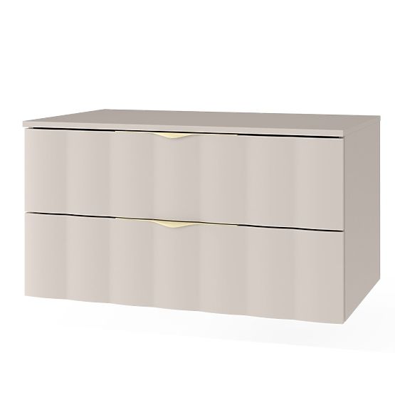 Skrinka pod umývadlo na dosku Omi 80 cm, vlnitý čelný panel, zlaté úchyty, kašmírová béžová