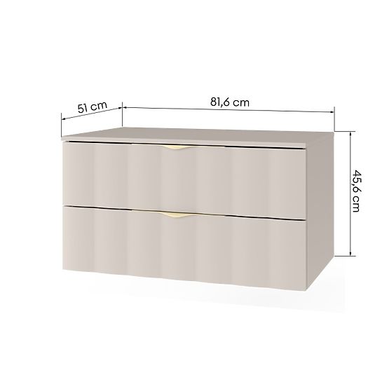 Skrinka pod umývadlo na dosku Omi 80 cm, vlnitý čelný panel, zlaté úchyty, kašmírová béžová
