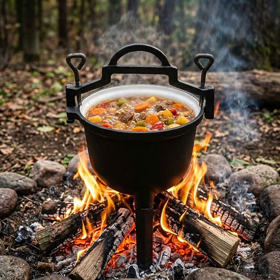 Smalíř liatinový smaltovaný 5L stojaci hrniec lovecký táborák gril MultiGarden